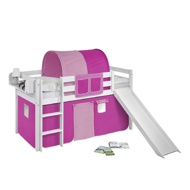Basic Single (3') Mid Sleeper Bed with Curtain, Pink