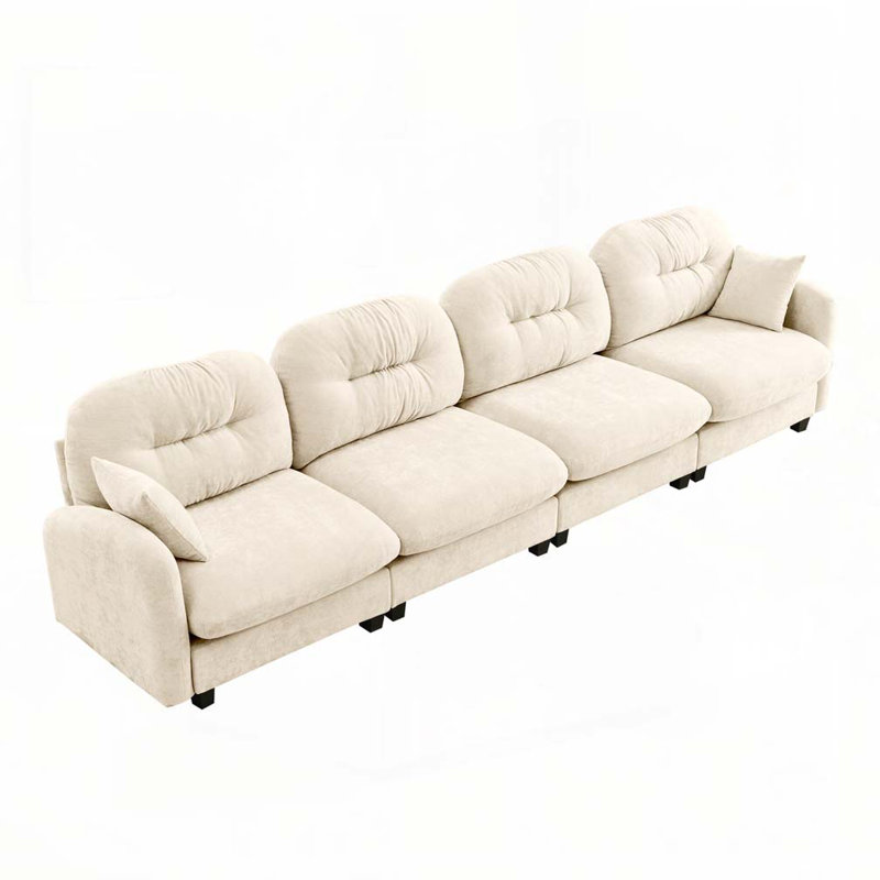 Canapé modulaire en chenille 4 places avec 2 coussins, 36.6" H x 140" W x 34.2" D, 4, Beige