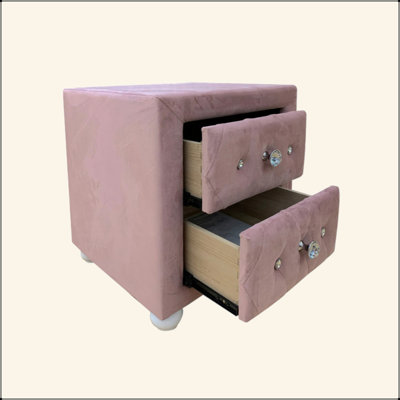 Fabric Upholstered Nightstand With 2 Drawers, Pink