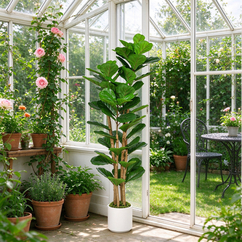149.99 cm H Faux Fiddle Leaf Fig Tree Plant in Plastic and Cement