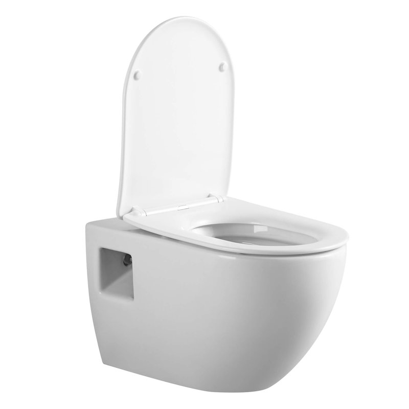 Fine Fixtures Surge Wall Hung White Toilet with Universal In-Wall Tank Carrier and Metal Push Plate, Matte Black
