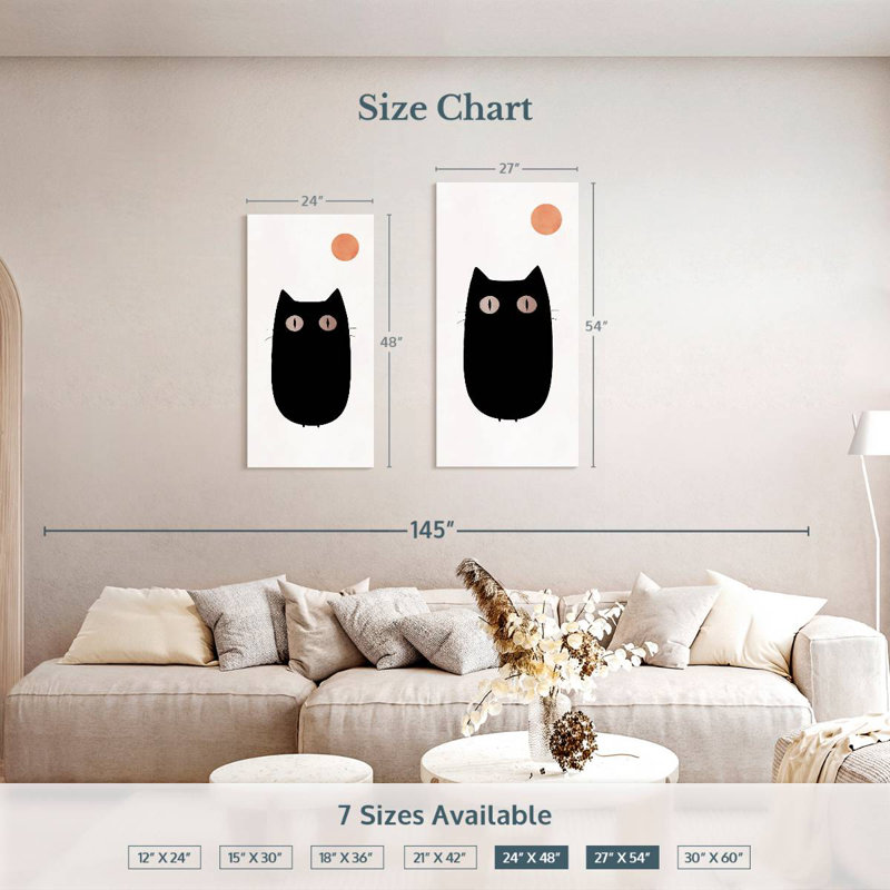 Curieux chat noir, H 48 po x l 24 po