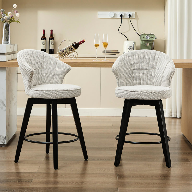 Tabourets de bar pivotants de 25 po à hauteur de comptoir, de 2 - pieds en bois massif, revêtement en chenille, blanc, avec pieds de nivellement pour îlot de cuisine, pub à domicile, tabourets de salle à manger Room Classy