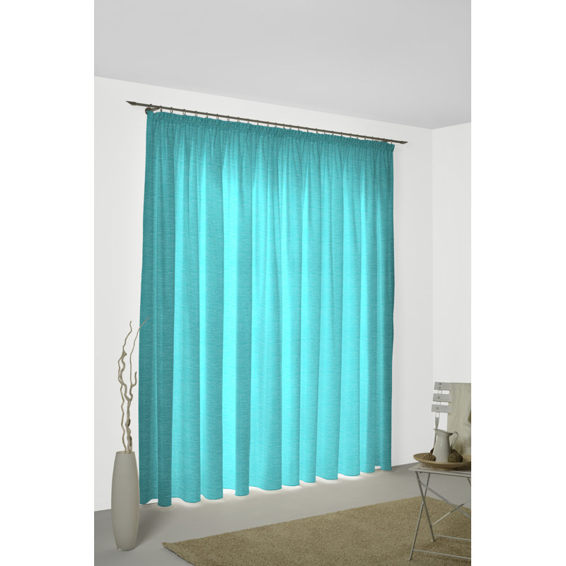 Polyacrylic Opaque Pinch Pleat Curtain Panel, Turquoise, 132cm Width x 395cm Drop
