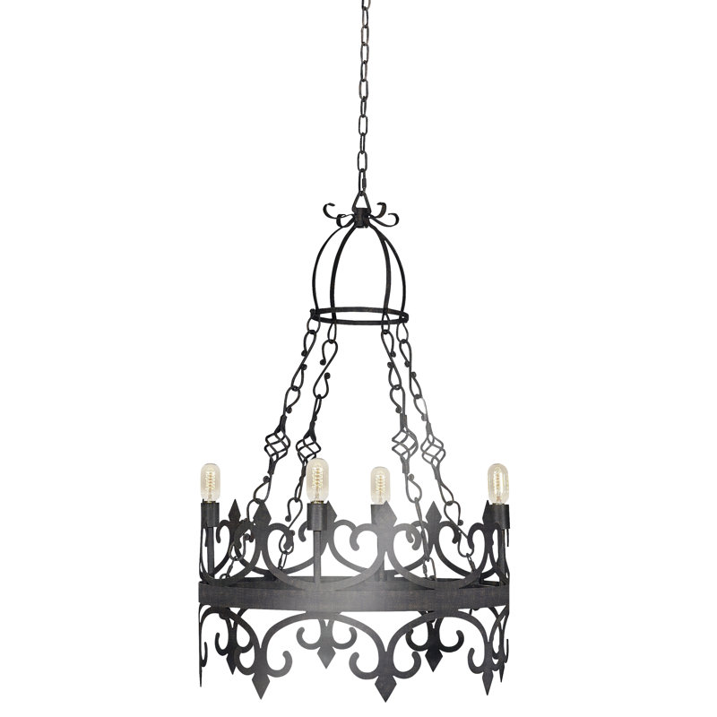 Venetian 4 - Light Candle Style Wagon Wheel Chandelier, Antique Black