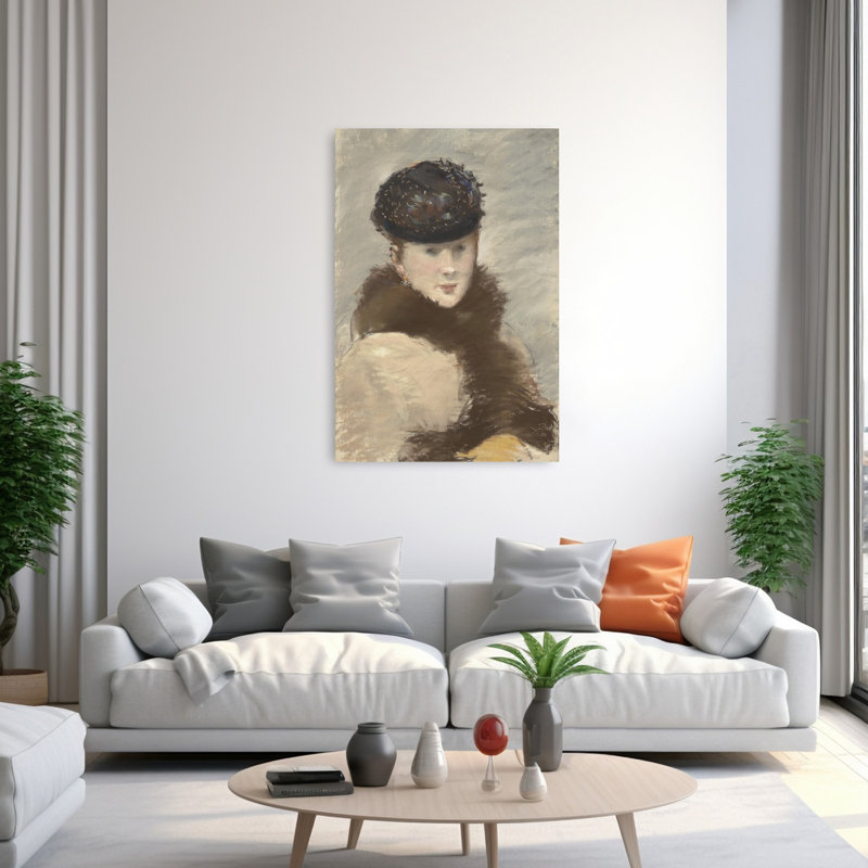 Mery Laurent portant une petite tuque, 1882. Élégante estampe abstraite contemporaine d'art mural d'hiver., H 60 po x l 40 po