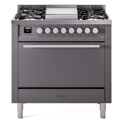  Cuisinière à double combustible 36 po ILVE Professional Plus II, 6 brûleurs scellés, plaque chauffante