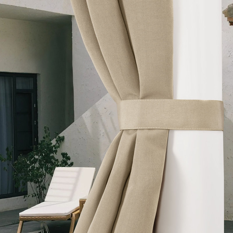 Antina Outdoor Solid Single Curtain Panel, 52" W x 96" L, Khaki