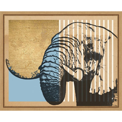 «Tan Geometric Elephant II» par Alonzo Saunders, reproduction d'art sur toile encadrée