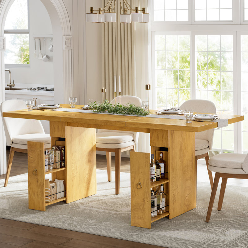70.8" Rectangle Dining Table with Built-In Storage Drawer, Brown Wood