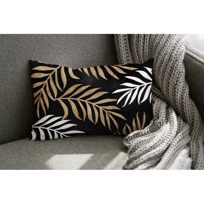 Coussin lombaire intérieur / extérieur Bobo Fern, Noir / or / blanc