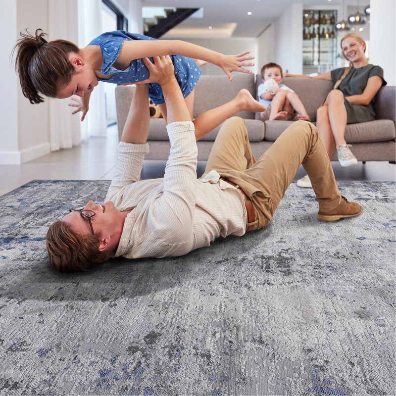 5x7 Silver/blue Abstract Area Rug - Non-shedding, Stain , Transform Your Living Spaces Bedroom, Room, Dining Room Home With Rugs