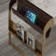 Bureau beige et blanc + pierre frittée rectangulaire dorée + bois manufacturé + bureau en acier inoxydable avec 5 tiroirs-244002107-244002106