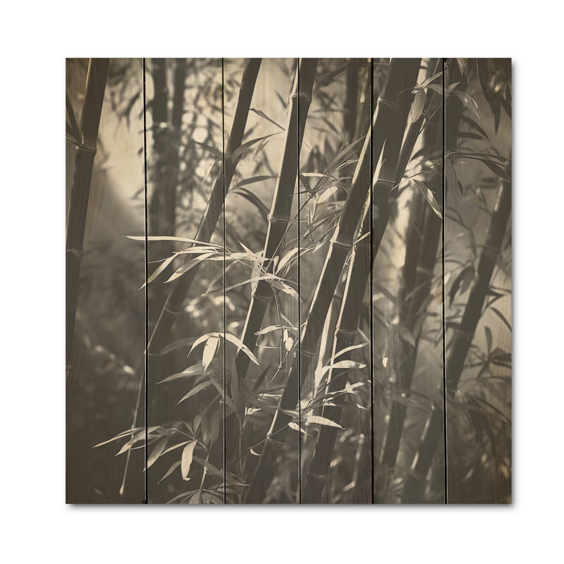 Forêt de bambou monochrome - Art mural en bois de bambou sur bois de pin naturel, H 30 po x l 30 po