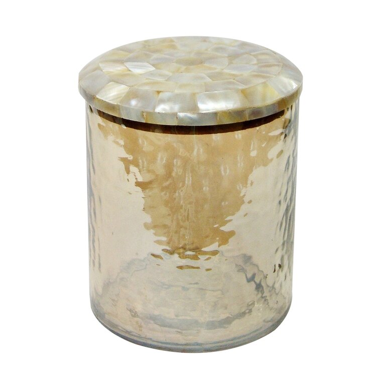 Winston Porter Crackle Glass Canister with Wooden Lid Storage Jar