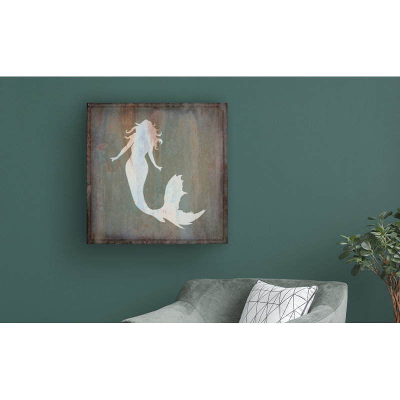 «Rusty Sign Mermaid» par Cora Niele - peinture sur toile tendue, H 35 po x l 35 po x p 2 po