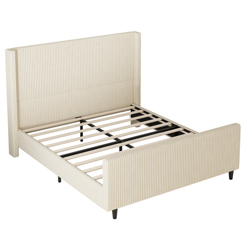 Lit tapissier Layne, Grand lit, Crème, crème