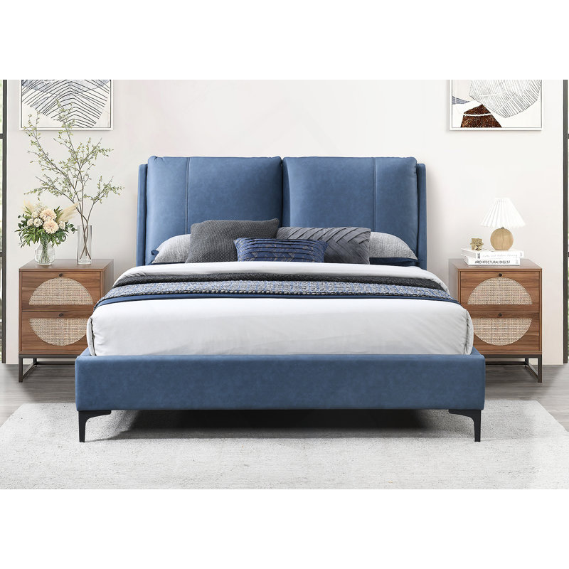 Upholstered Blue Bed, Queen