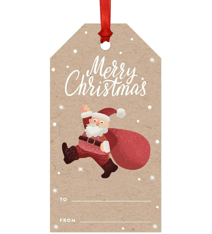 Étiquettes-cadeaux de Noël classiques, père Noël brun avec sac-cadeau Kraft, joyeux Noël à, paquet de 20