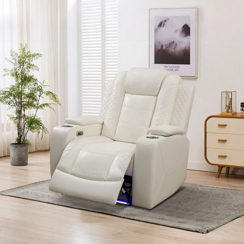 37'' Breathing Leather Living Room Power Recliner Chair, White