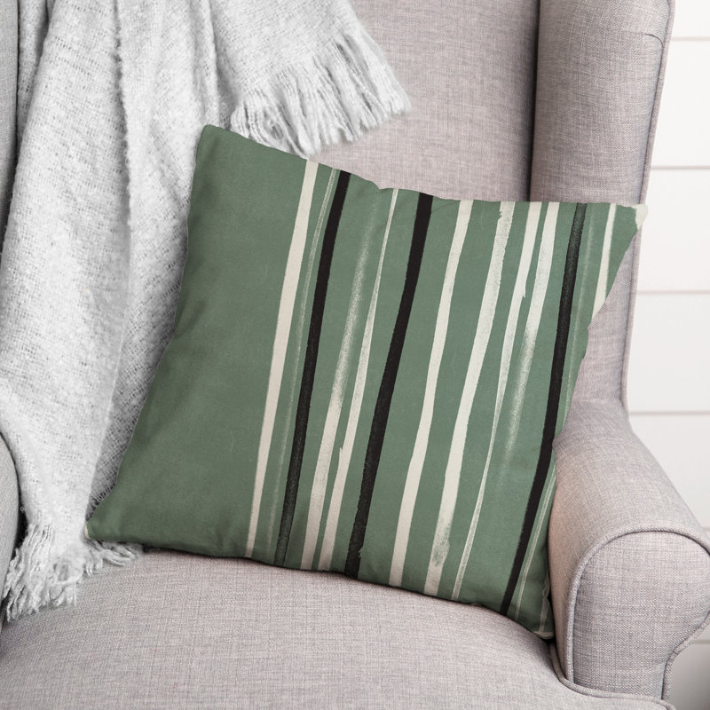  Housse de coussin d'extérieur carré à fines rayures, Vert