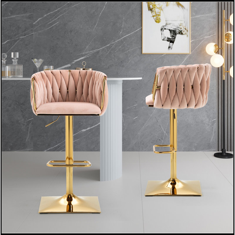 Tabourets de bar rétro avec dossier et chaises à hauteur de comptoir 2 pièces / ensemble, Rose clair