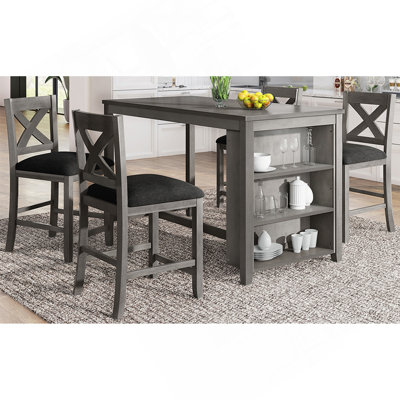 Ensemble de 5 tables de bar en bois à hauteur de comptoir avec 4 chaises, gris