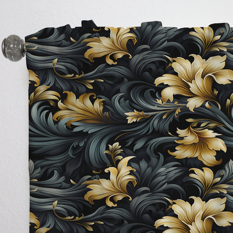 Élégant motif de fleurs ébène et beige I - Rideau floral - Rideau obscurcissant - 1 panneau, L 52 po x L 84 po