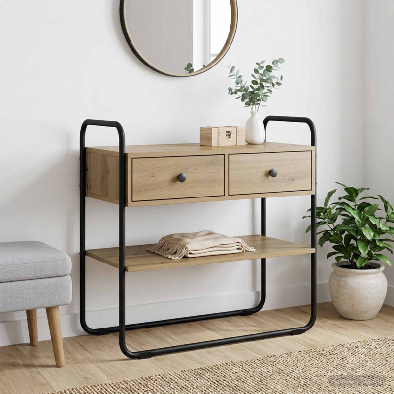 Console Table, 75cm H x 80cm W x 40cm D, Artisan Oak / Black, Artisan Oak