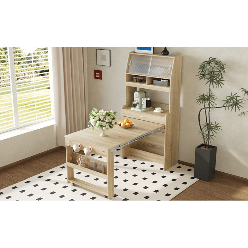 Foldable Dining Table with Buffet, Natural