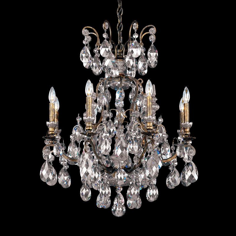 Renaissance 9 - Light Glass Chandelier, Heirloom Bronze, Handcut Clear
