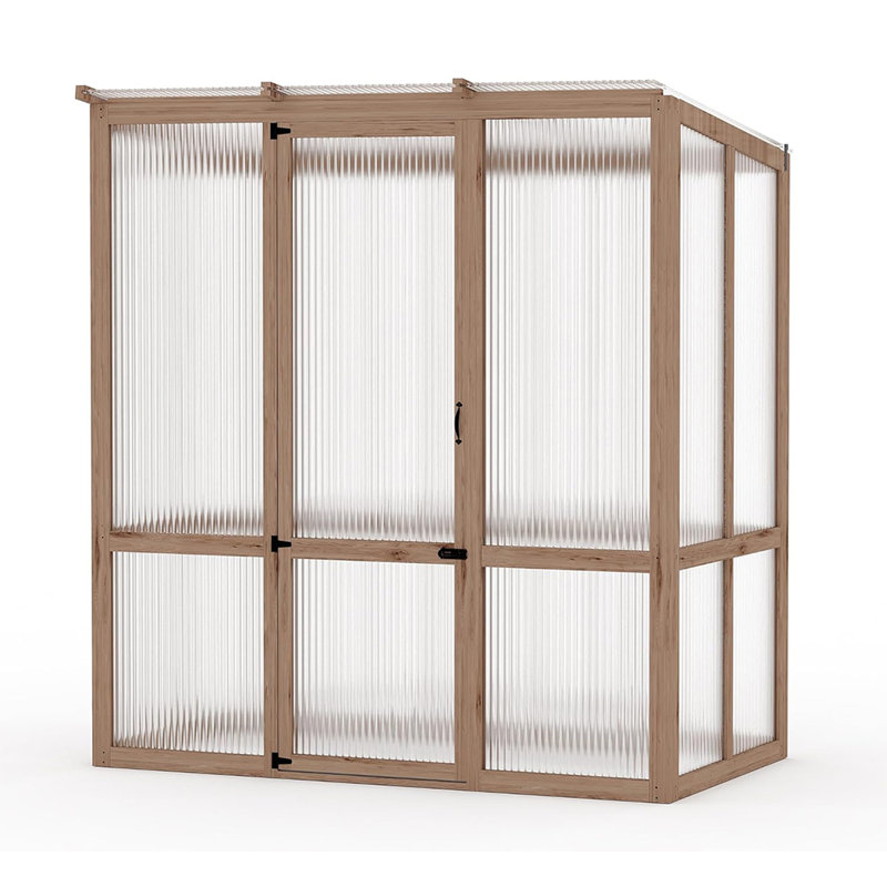 4x6 ft Wooden Walk-In Greenhouse with Cedar Frame, Polycarbonate Panels, and Adjustable Roof Vent
