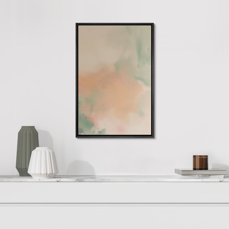 Aquarelle pastel vert clair abstrait moderne coups de peinture encadrés, images de salon, Cadre noir, H 36 po x l 24 po