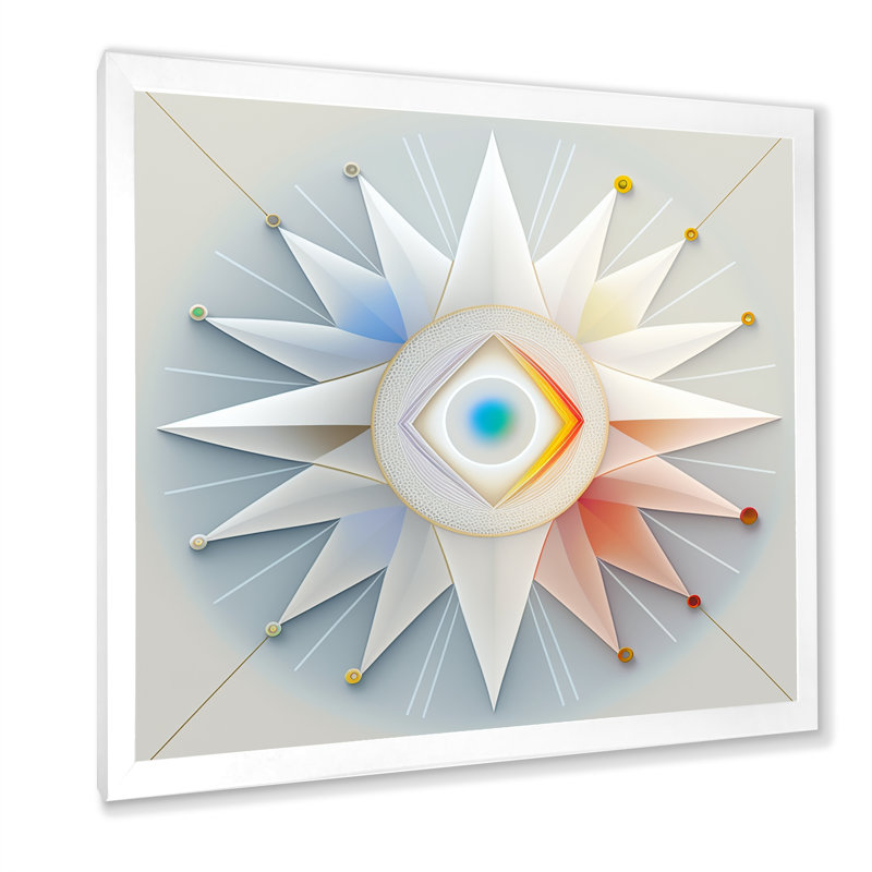 «Visionary Dream Retro Mandala on White», reproduction sur toile, Cadre simple blanc, H 16 po x l 16 po x P 1 po
