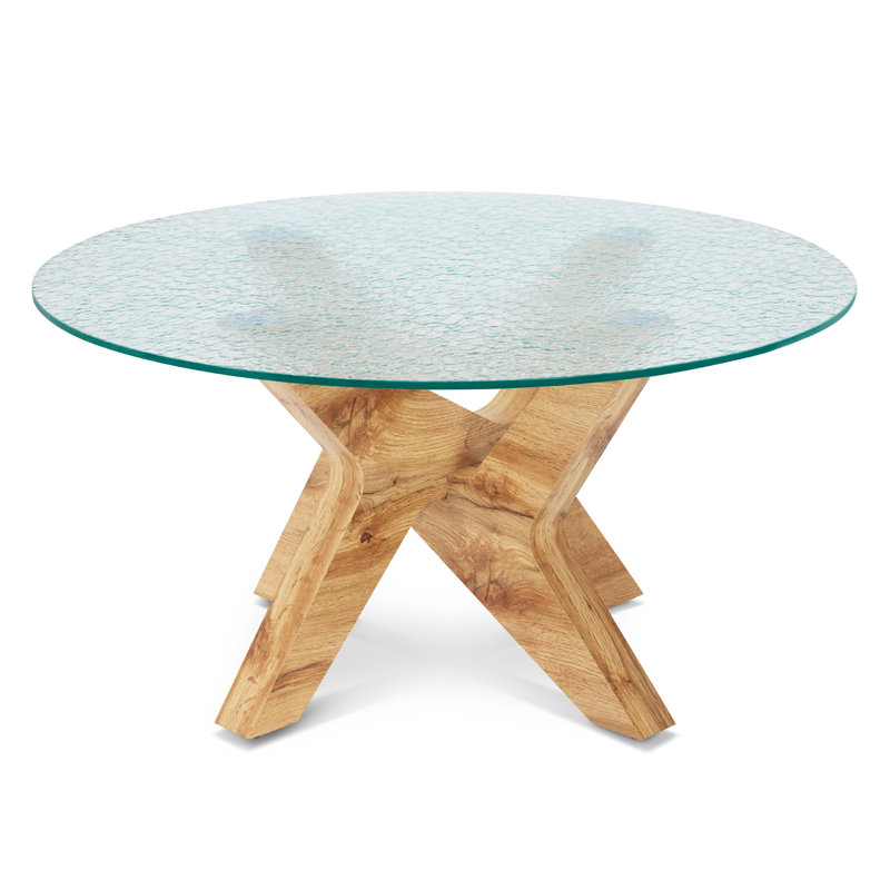 Cambridgeshire Round Coffee Tables with Tempered Glass Top Center Table, Natural Wood, Water