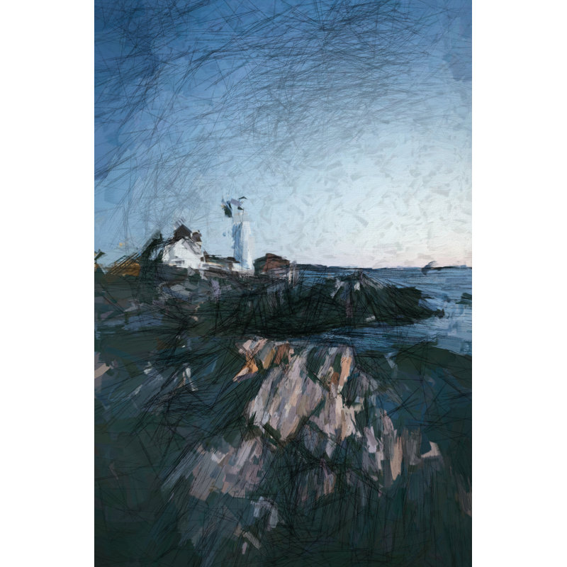 Lighthouse And Rocks - Wrapped Canvas Print, 46cm H x 30cm W x 3.8cm D