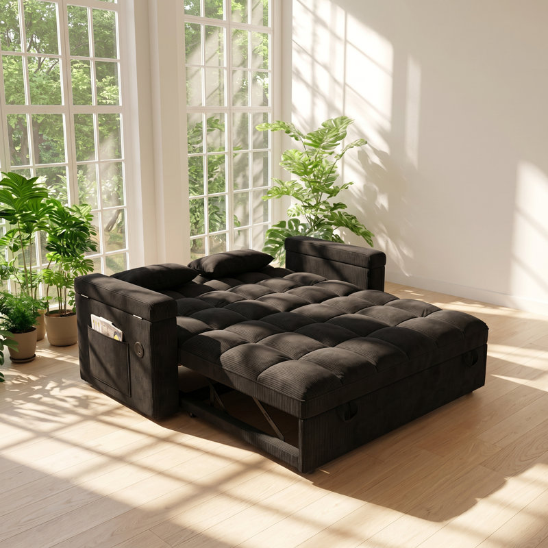 Canapé-lit convertible 3-en-1 en velours Adeline l 65 po x P 35 po x H 31 po