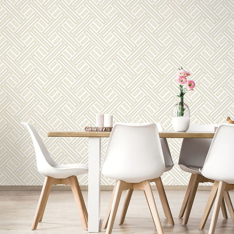 Geometrix 10m x 52.8cm Satin Wallpaper Roll, Cream