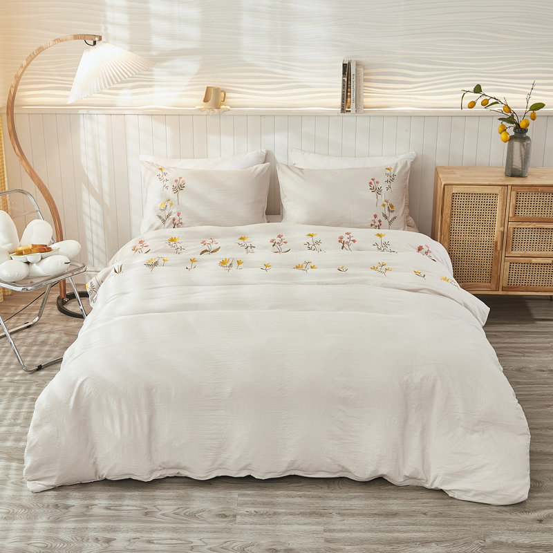 Polyester Standard Floral Duvet Cover, Beige, King