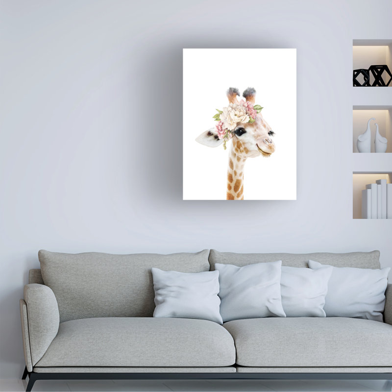 «Floral Baby Giraffe On Canvas» par Lola Peacock, reproduction, H 47 po x l 35 po x P 2 po