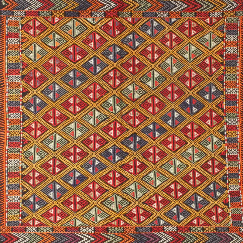 Tapis rouge/vert/bleu zone contemporaine, Carré 4 pi