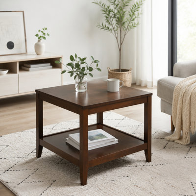 Solid Wood End Table, 2-Tier Square Side Table with Storage Shelf, Ideal for Living Room and Bedroom Use