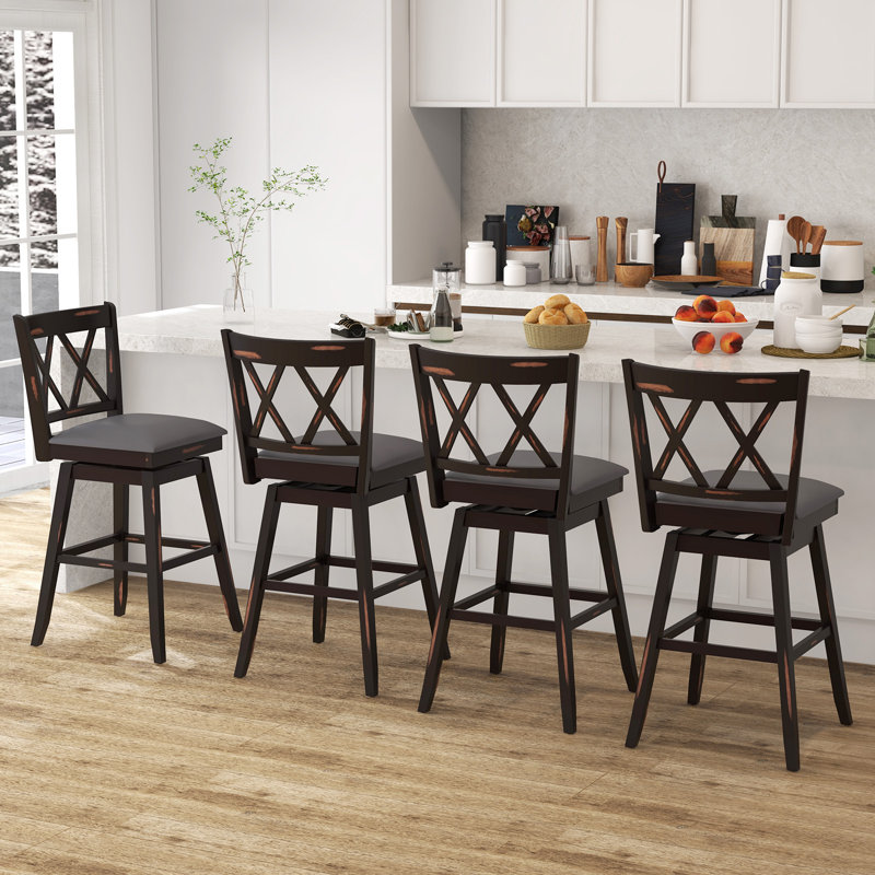 Dutil Swivel Counter Stool with Solid Wood Frame, Black, Bar Stool (75cm Seat Height)