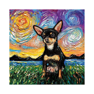Short Hair Black And Tan Chihuahua Night by Aja Trier - Wrapped Canvas Painting