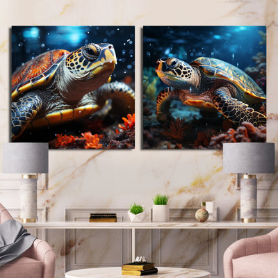 «Abstract Swim - Turtle», ensemble de 2 collages carrés