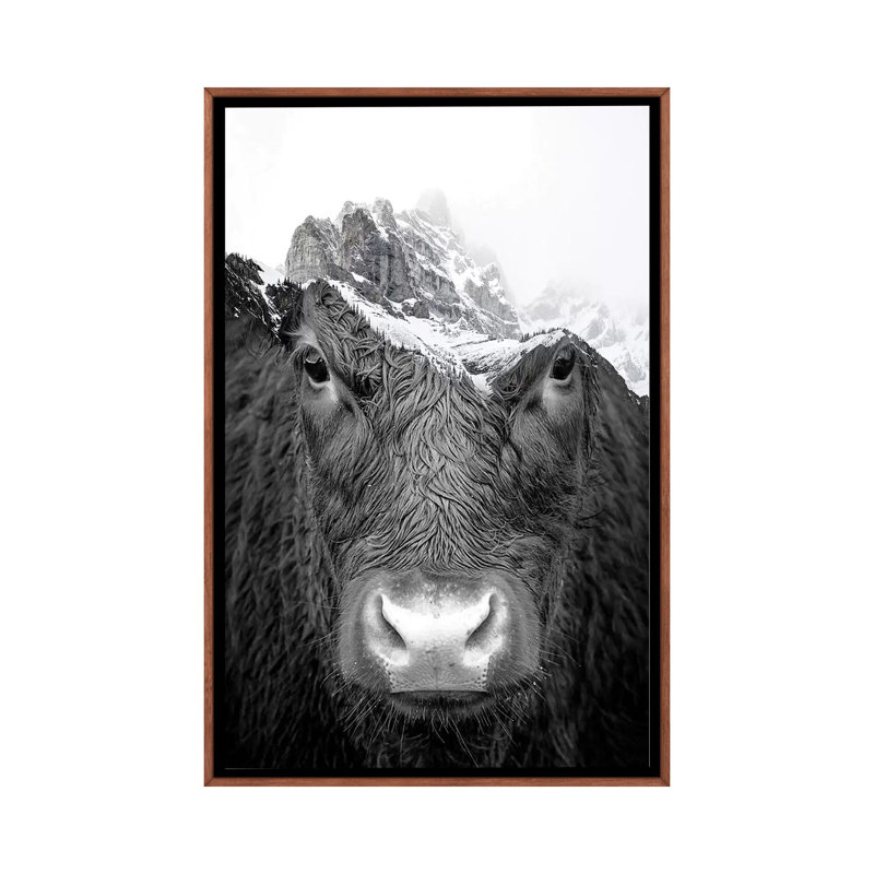 Bull by Paul Haag - Print on Canvas, 66.04 cm H x 45.72 cm W, Classic Brown Wood Framed