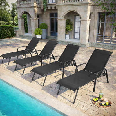 Ensemble de chaises longues d'extérieur en métal (ensemble de 4)