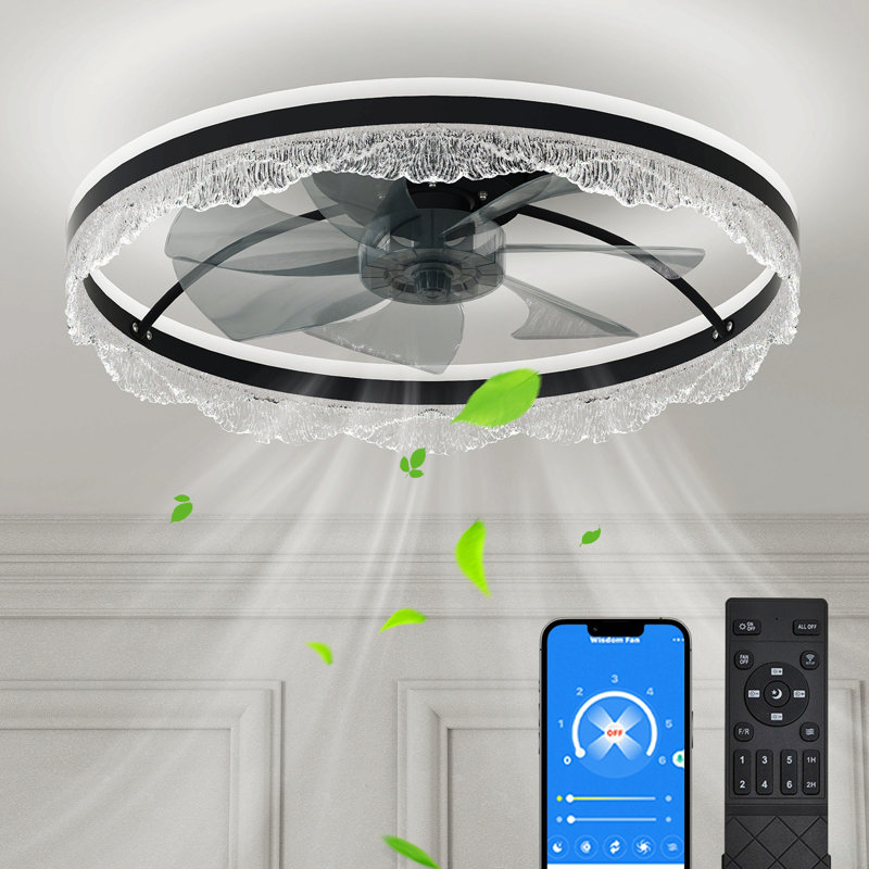 Ventilateur de plafond 24 po avec lumière et ventilateur encastré en cristal avec pales cachées et flux d'air naturel, parfait pour la chambre à coucher, la chambre d'enfant et la salle d'étude