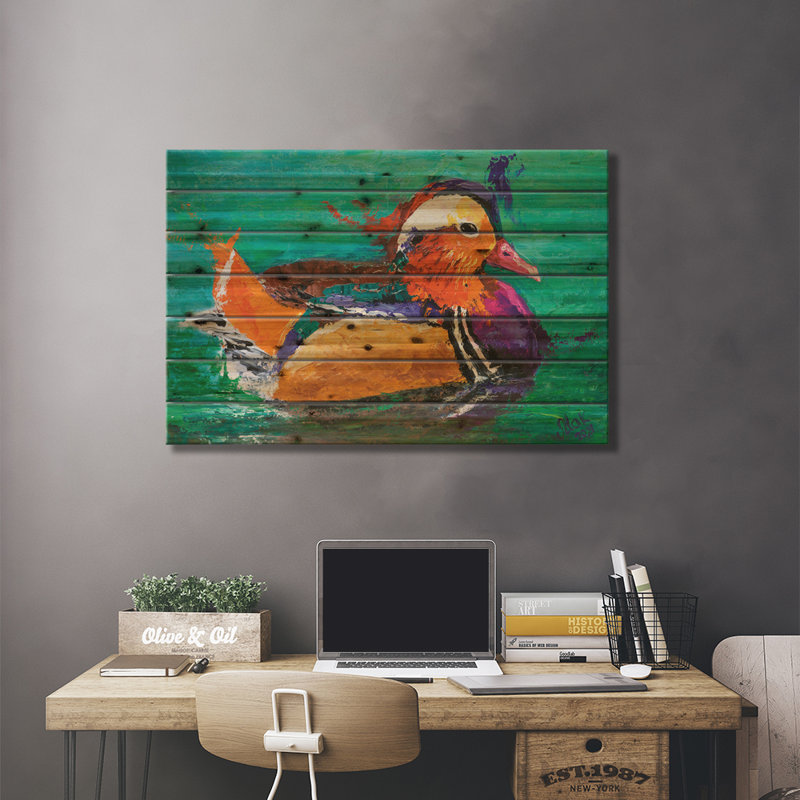 «Cavell Mandarin Duck II» par Nataly Mak - impression sans cadre sur bois, H 26 po x l 40 po x P 1,5 po