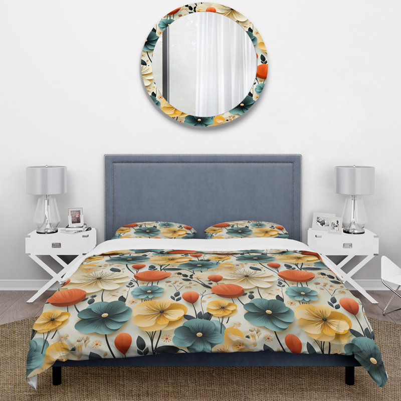 Ensemble de housse de couette Mod Botanical Delight II - Midcentury, Housse de couette pour très grand lit et 2 très